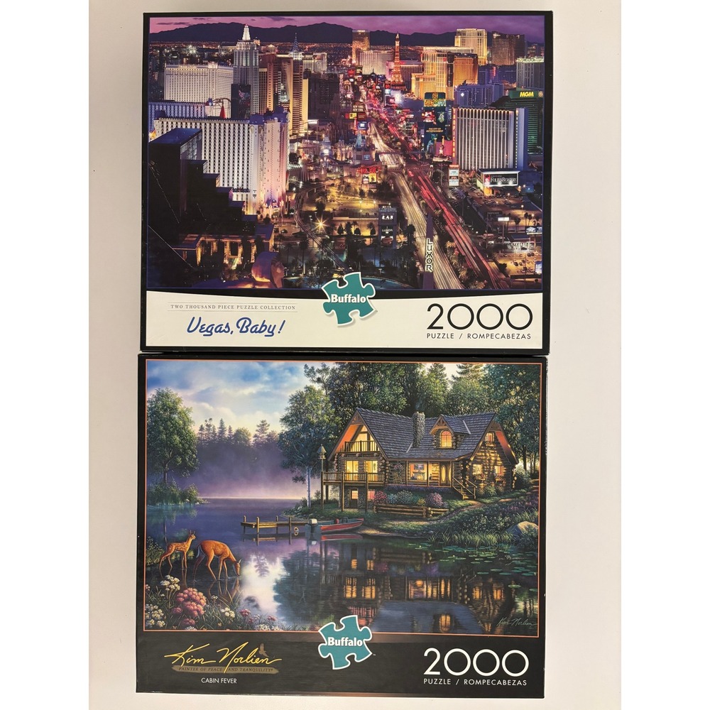 Buffalo Games 2000 Piece Jigsaw Puzzles Lot Vegas Baby & Kim Norlien Cabin Fever